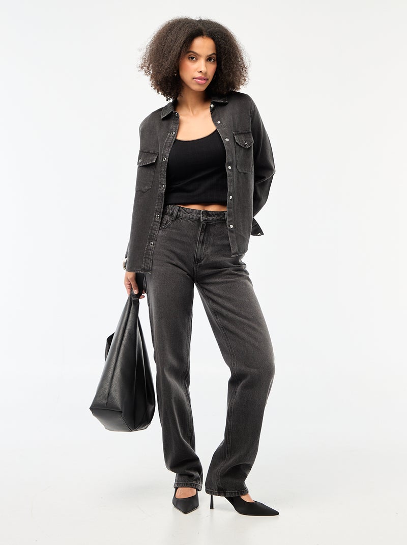 Denim Shirt with 2 Flap Patch Pockets on the Chest Black - Kiabi
