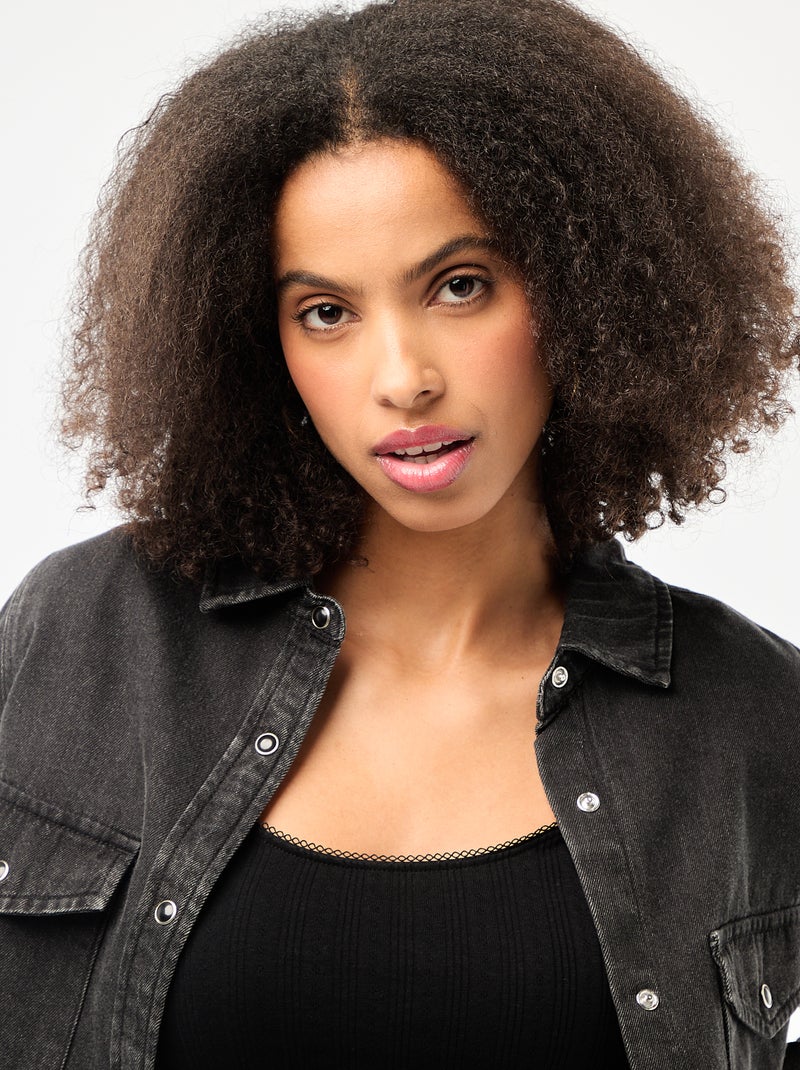 Denim Shirt with 2 Flap Patch Pockets on the Chest Black - Kiabi