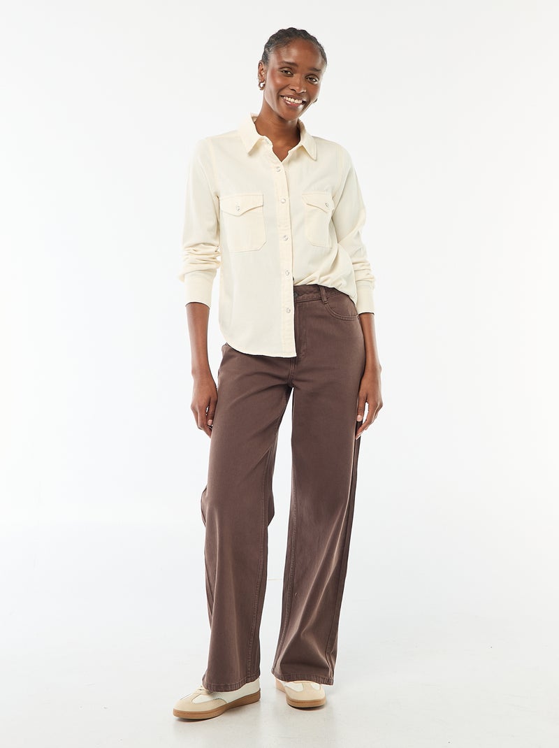 Denim Shirt with 2 Flap Patch Pockets on the Chest White - Kiabi