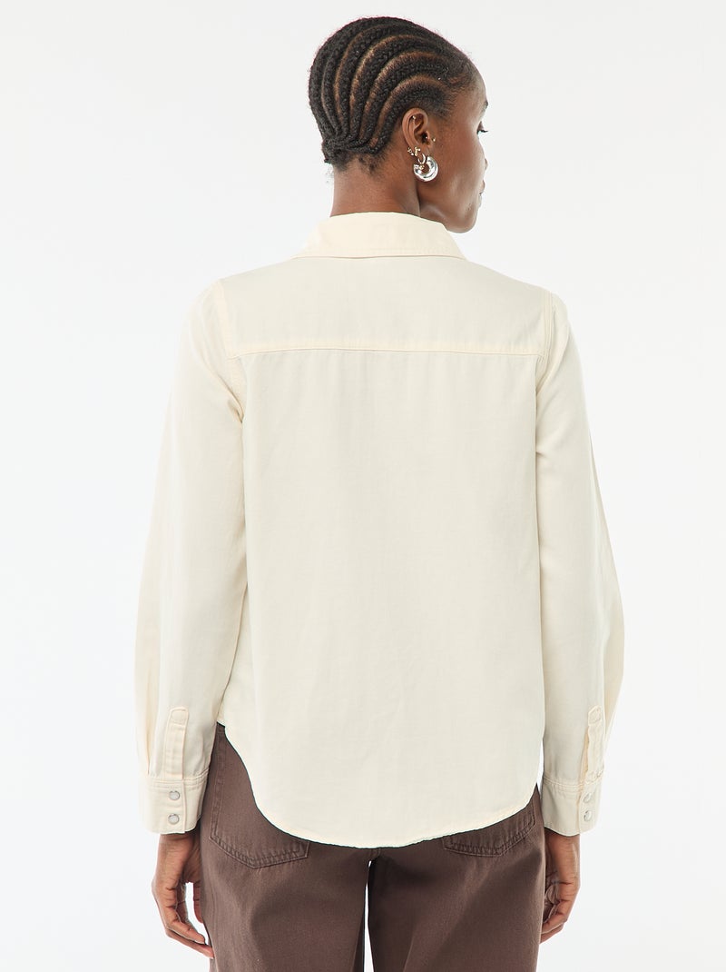 Denim Shirt with 2 Flap Patch Pockets on the Chest White - Kiabi