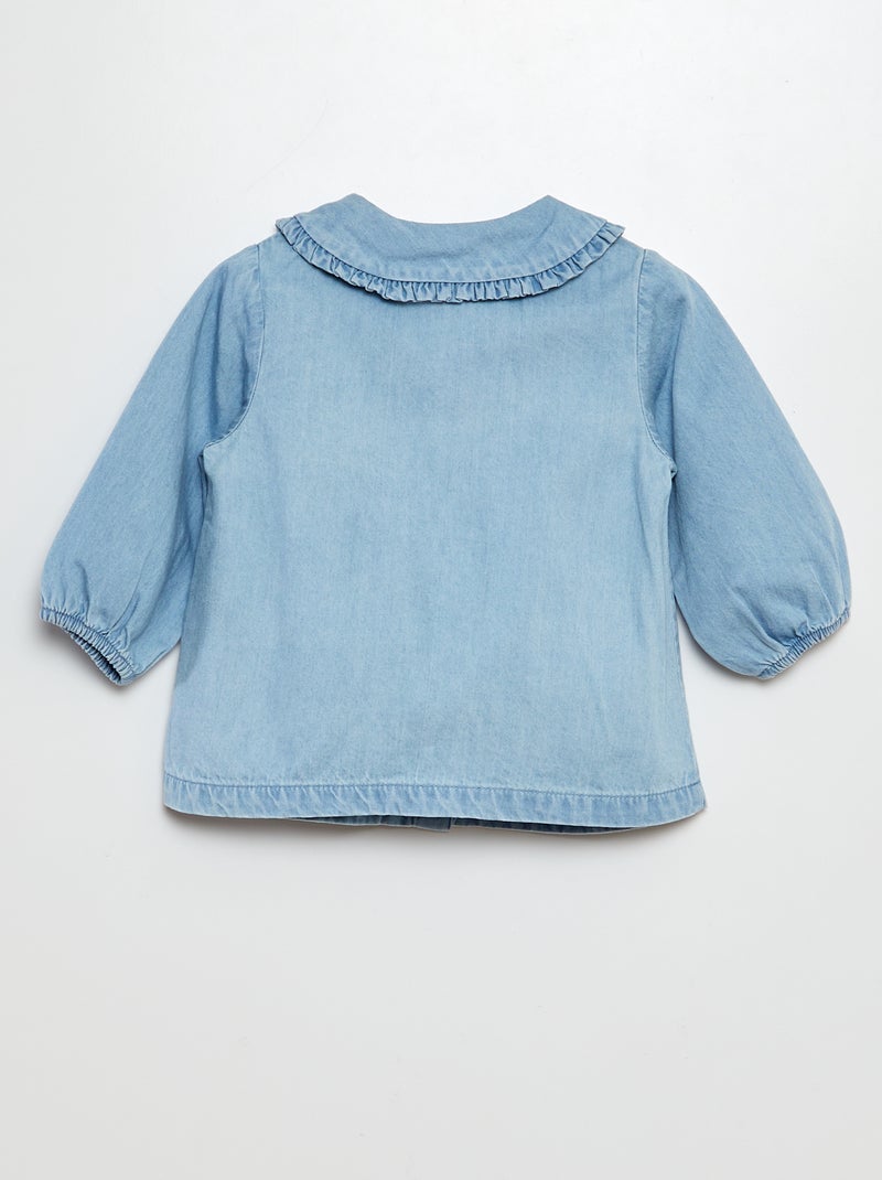 Denim shirt with heart embroidery BLUE - Kiabi