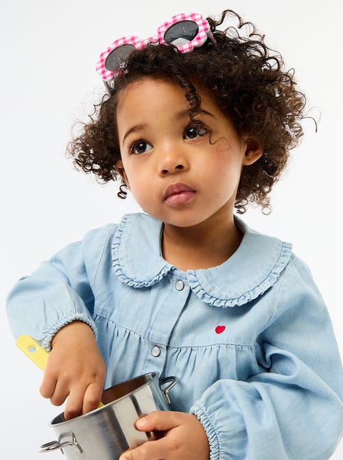 Denim shirt with heart embroidery - Kiabi