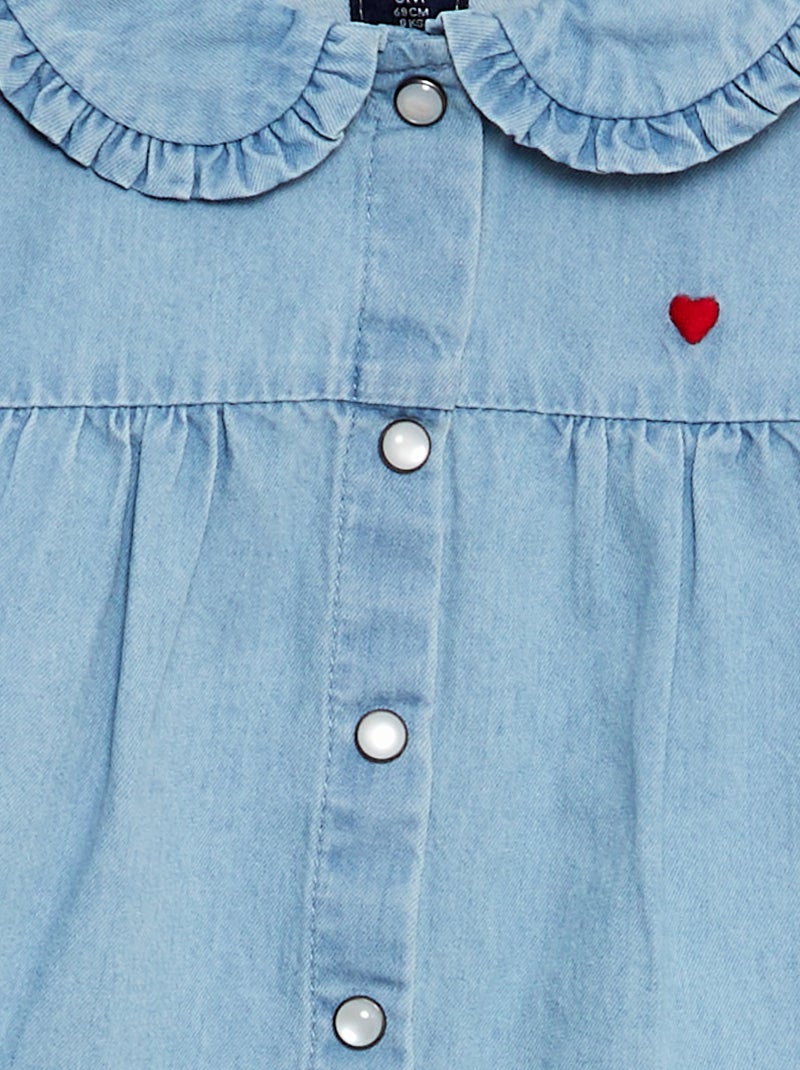 Denim shirt with heart embroidery BLUE - Kiabi