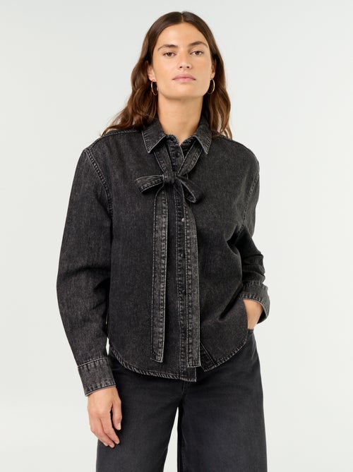 Denim Shirt with Pussy-Bow Collar - Kiabi Denim Shirt with Pussy-Bow Collar - Kiabi