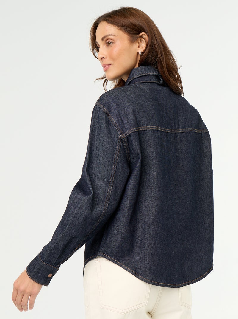 Denim Shirt with Pussy-Bow Collar Blue - Kiabi