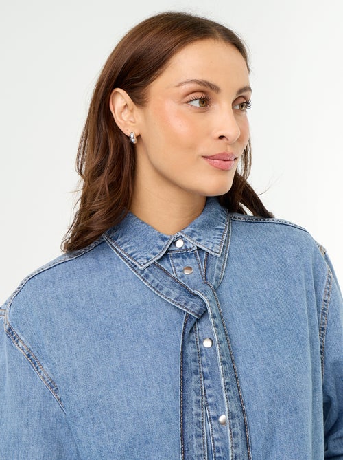 Denim Shirt with Pussy-Bow Collar - Kiabi Denim Shirt with Pussy-Bow Collar - Kiabi