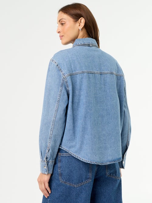 Denim Shirt with Pussy-Bow Collar - Kiabi Denim Shirt with Pussy-Bow Collar - Kiabi