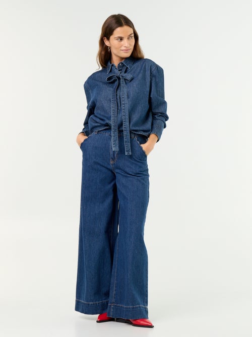 Denim Shirt with Pussy-Bow Collar - Kiabi Denim Shirt with Pussy-Bow Collar - Kiabi