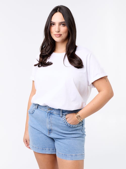 Denim-Shorts mit geflochtenen Taschen - Kiabi