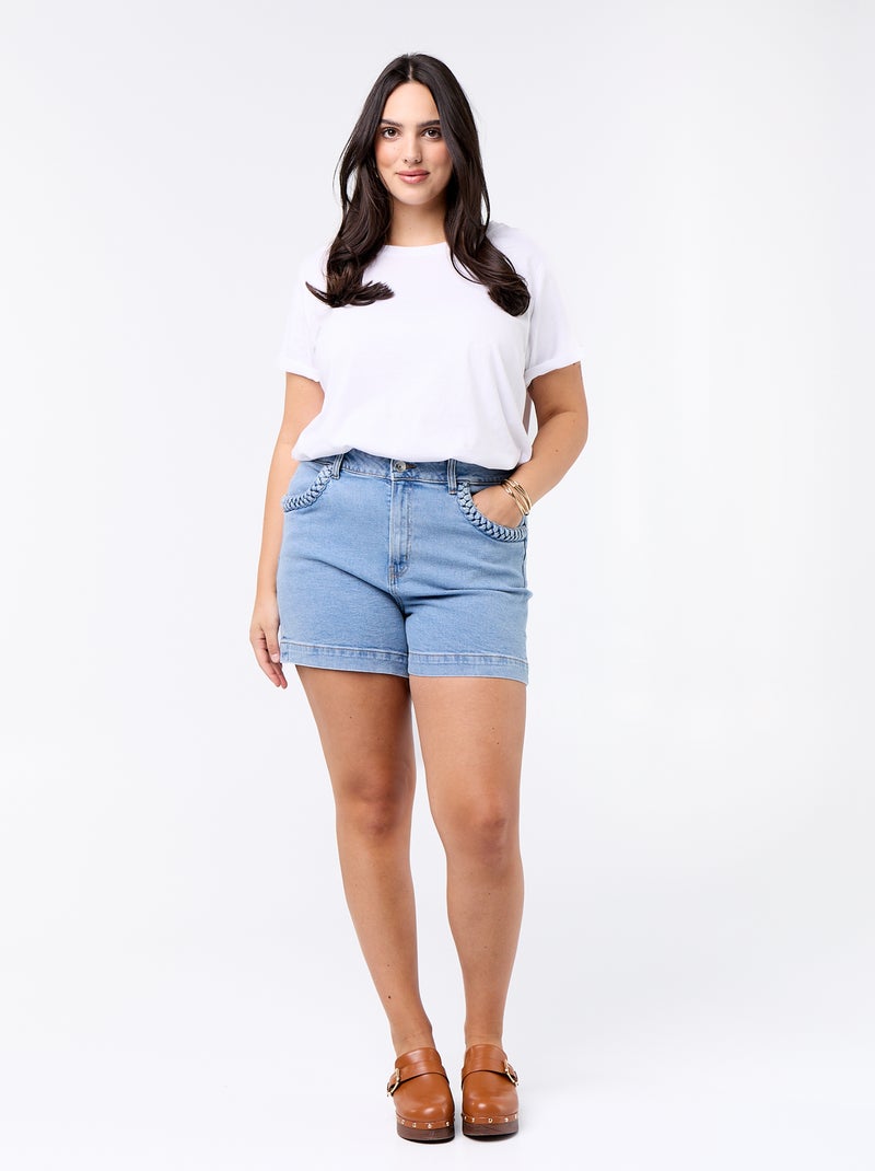 Denim-Shorts mit geflochtenen Taschen Blau - Kiabi