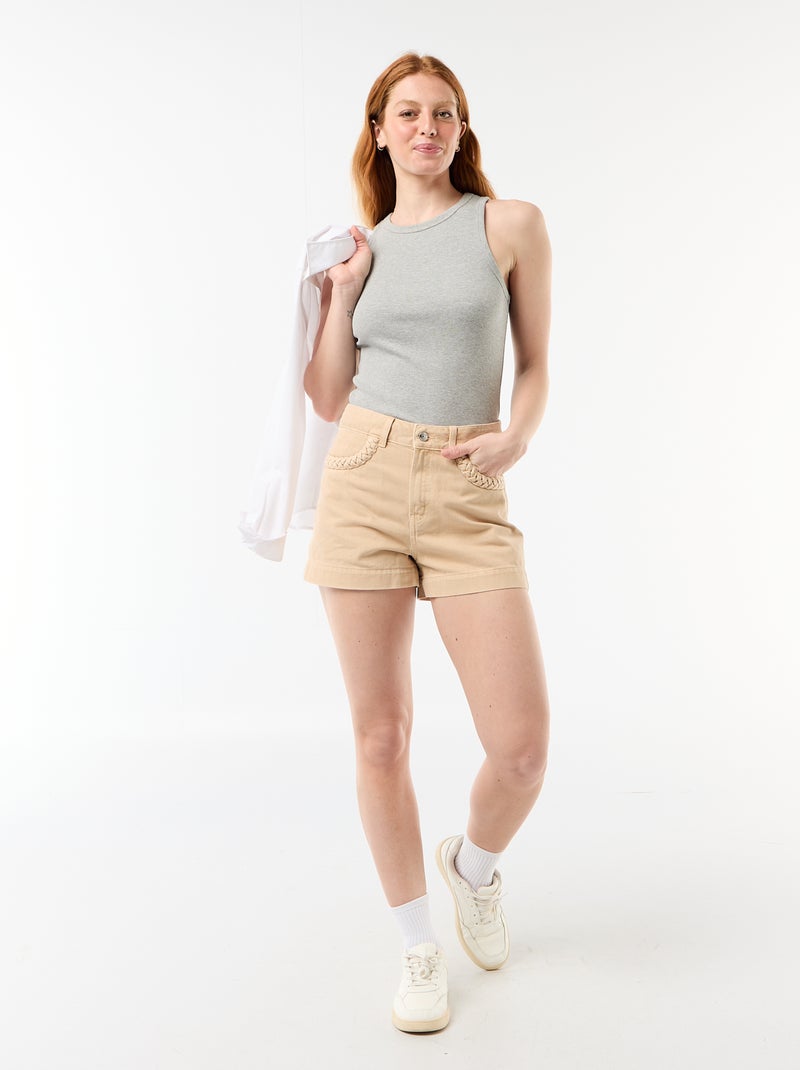 Denim shorts with braided pockets Beige - Kiabi