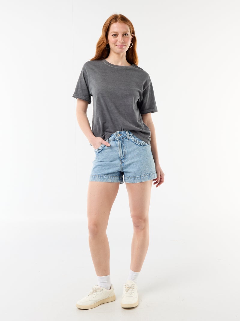 Denim shorts with braided pockets Blue - Kiabi