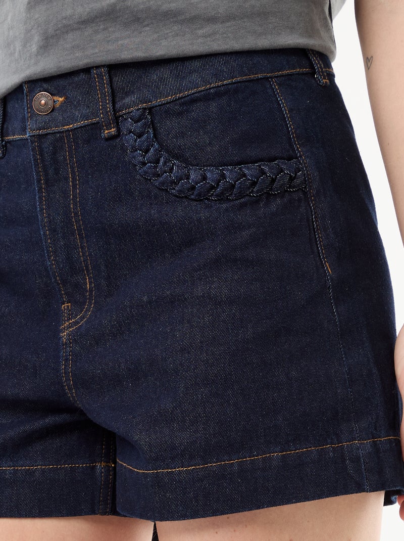 Denim shorts with braided pockets Blue - Kiabi
