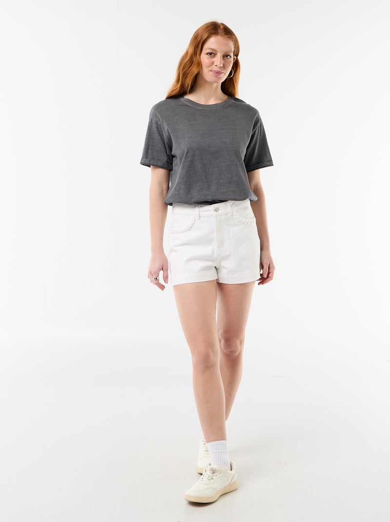 Denim shorts with braided pockets White - Kiabi