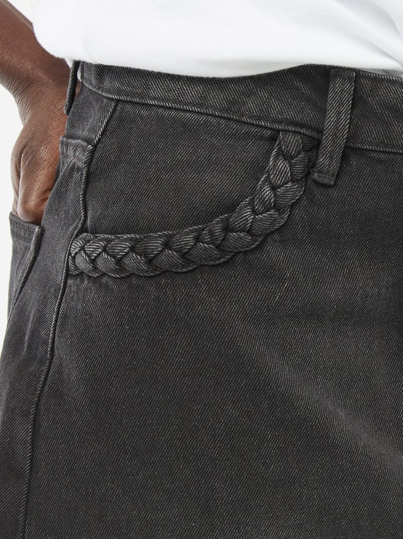 Denim skirt with braided pockets Black - Kiabi