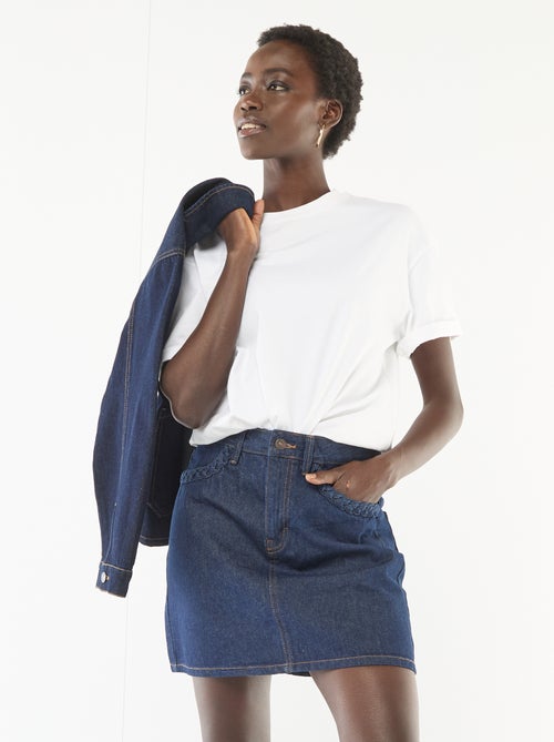 Denim skirt with braided pockets - Kiabi
