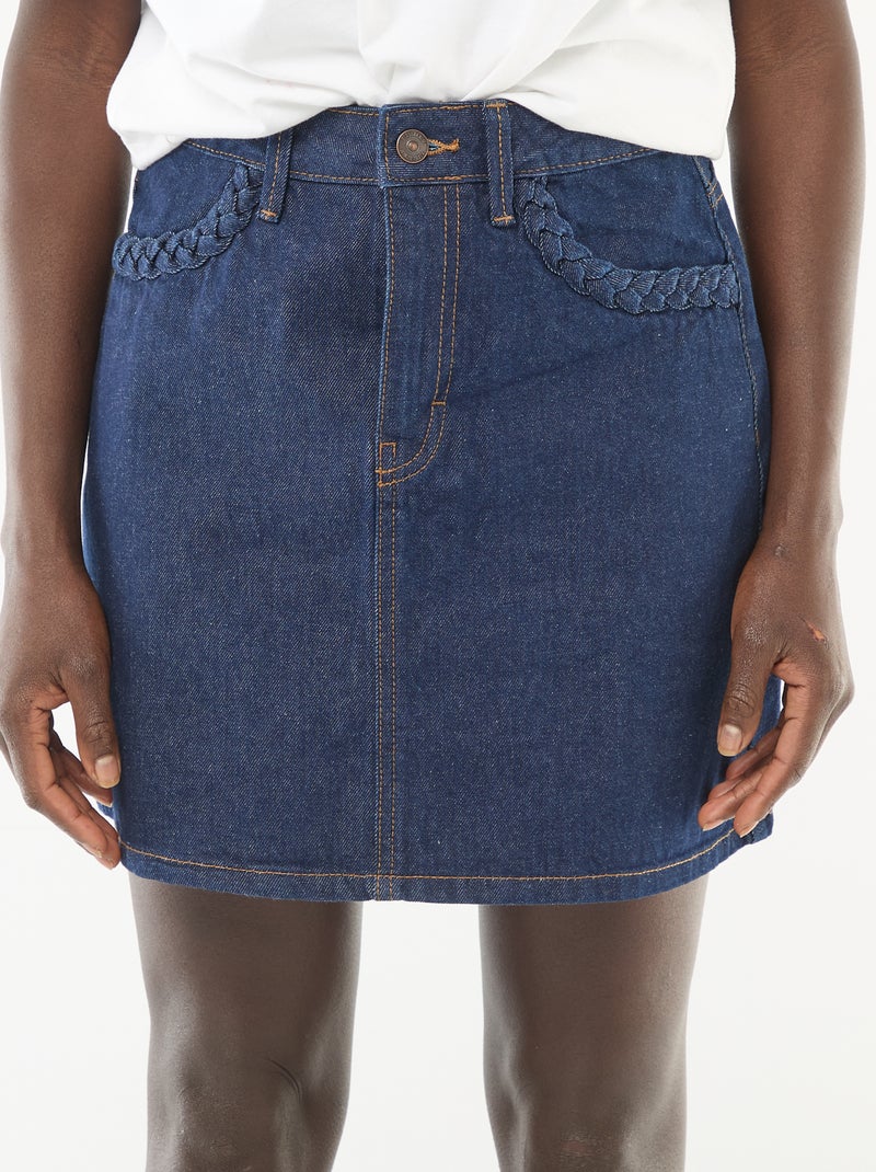 Denim skirt with braided pockets Blue - Kiabi
