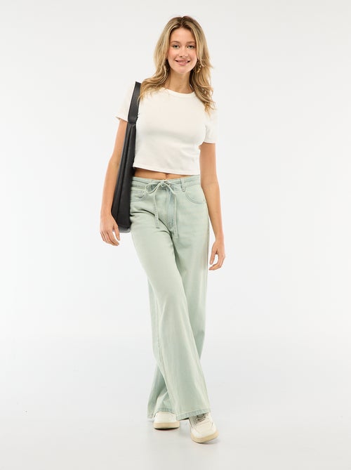 Denim Wide Leg Pants with Mini Belt - Kiabi