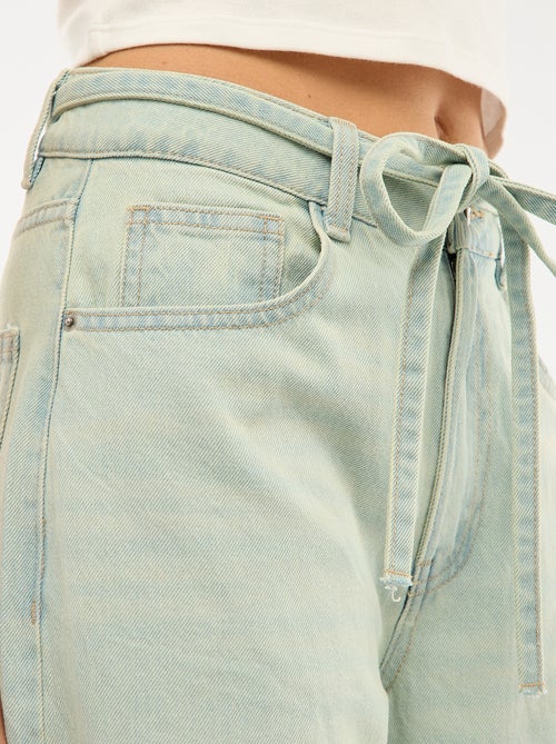 Denim Wide Leg Pants with Mini Belt - Kiabi