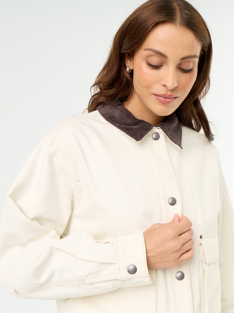 Denim-Workwear-Jacke mit Samtkragen Beige - Kiabi