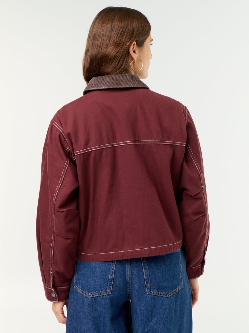 Denim-Workwear-Jacke mit Samtkragen Rot - Kiabi