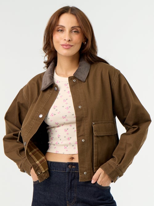 Denim workwear jacket with velvet collar - Kiabi Denim workwear jacket with velvet collar - Kiabi