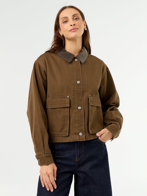 Denim workwear jacket with velvet collar - Kiabi Denim workwear jacket with velvet collar - Kiabi