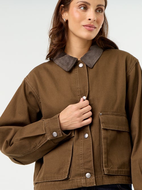 Denim workwear jacket with velvet collar - Kiabi Denim workwear jacket with velvet collar - Kiabi