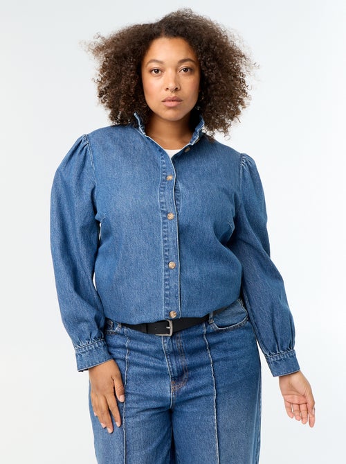 Denimbluse mit Rüschenstehkragen - Kiabi