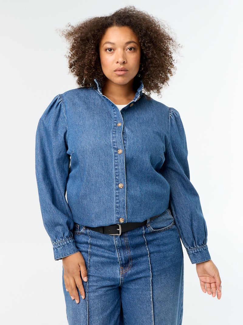 Denimbluse mit Rüschenstehkragen Bleu - Kiabi