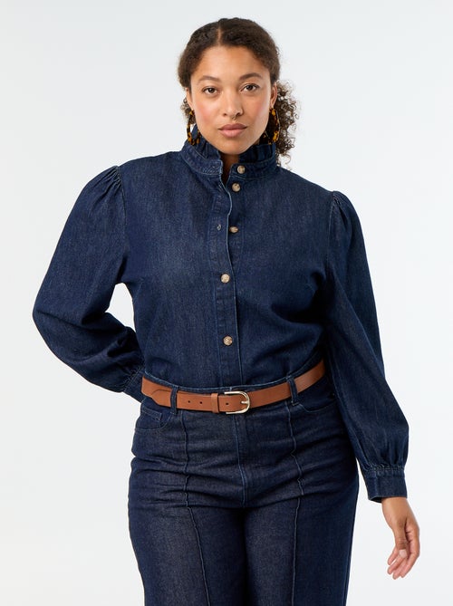 Denimbluse mit Rüschenstehkragen - Kiabi