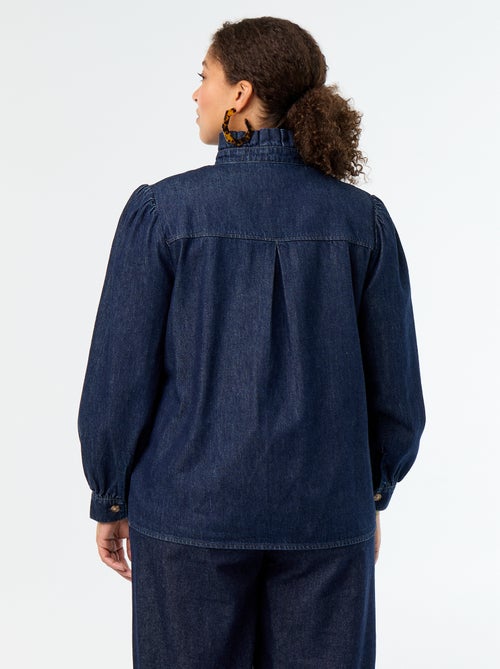 Denimbluse mit Rüschenstehkragen - Kiabi