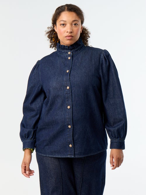 Denimbluse mit Rüschenstehkragen - Kiabi