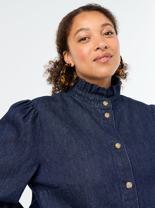 Denimbluse mit Rüschenstehkragen - Kiabi
