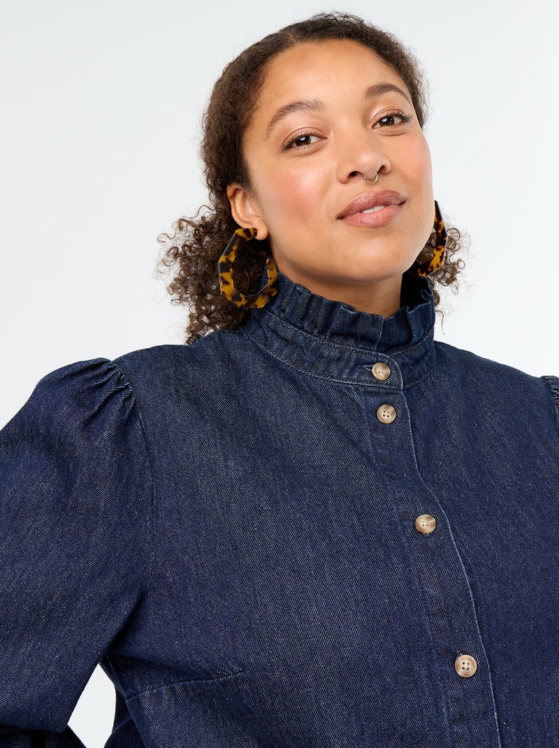 Denimbluse mit Rüschenstehkragen Bleu - Kiabi