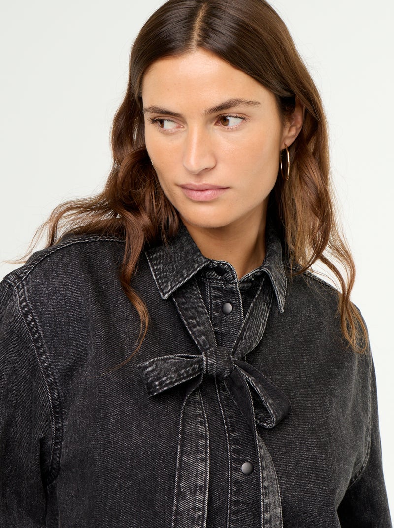 Denimhemd mit Schluppenkragen Schwarz - Kiabi