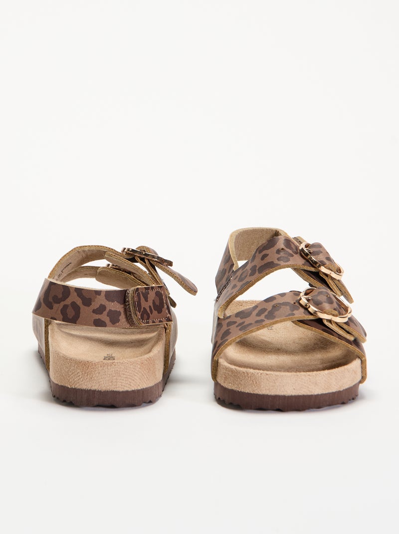 Doppelriemen-Sandalen mit Leopardenmuster Braun - Kiabi