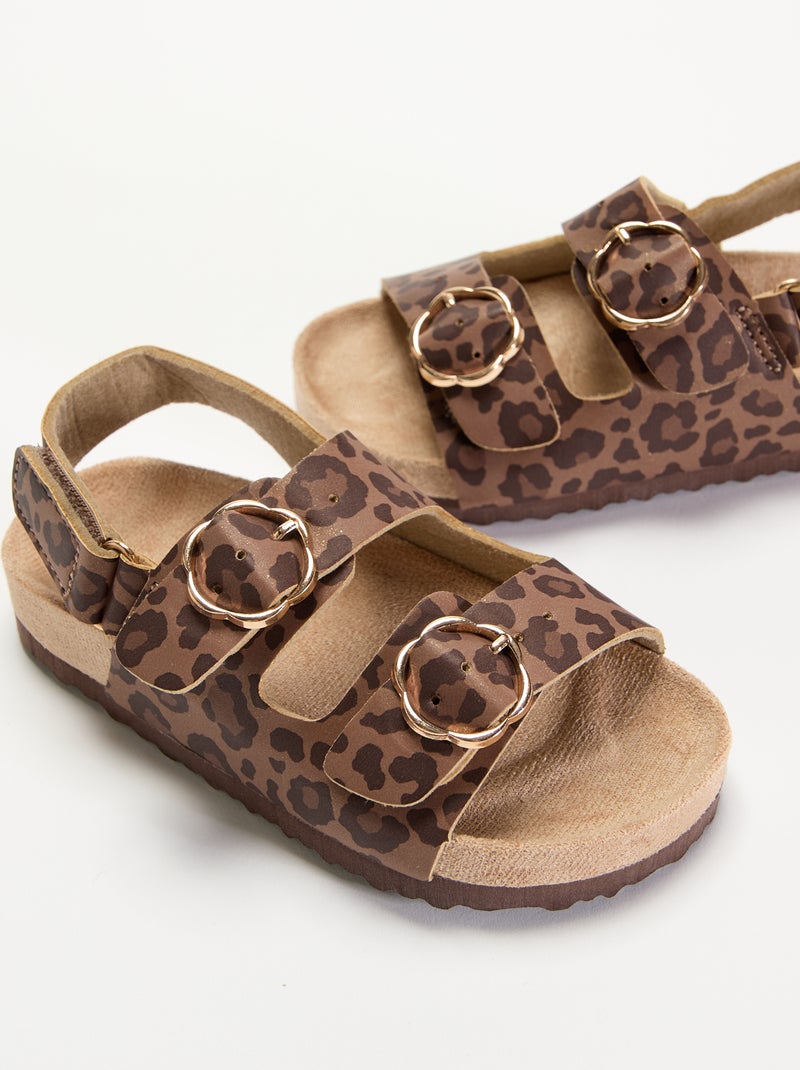 Doppelriemen-Sandalen mit Leopardenmuster Braun - Kiabi