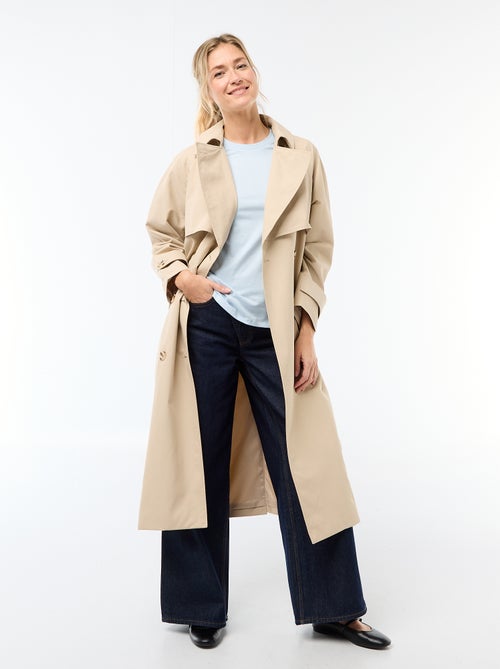 Double-Breasted Long Trench Coat - Kiabi