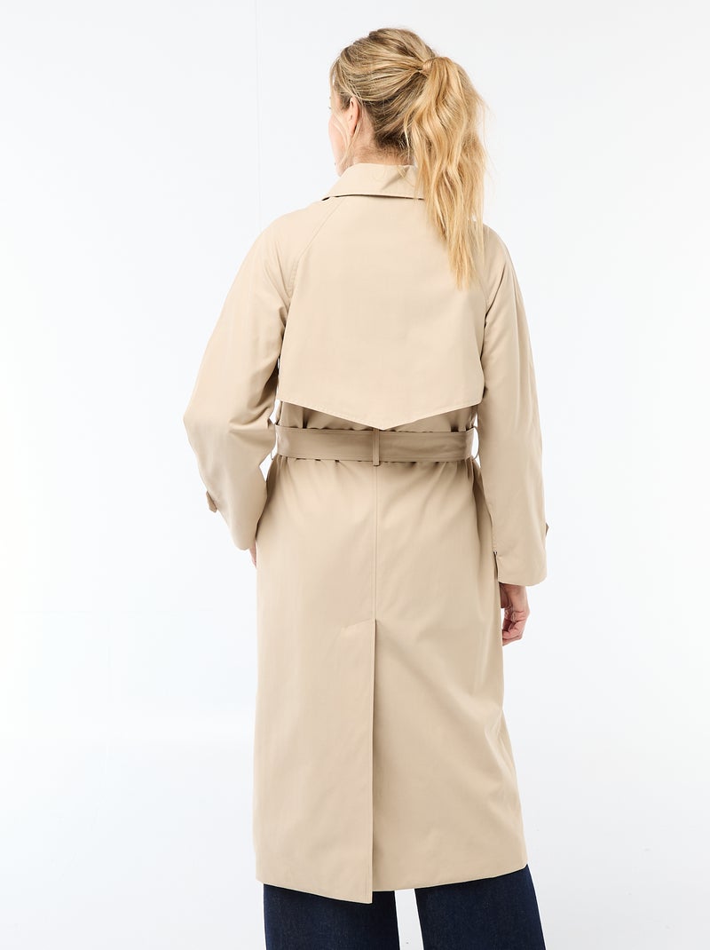 Double-Breasted Long Trench Coat Beige - Kiabi