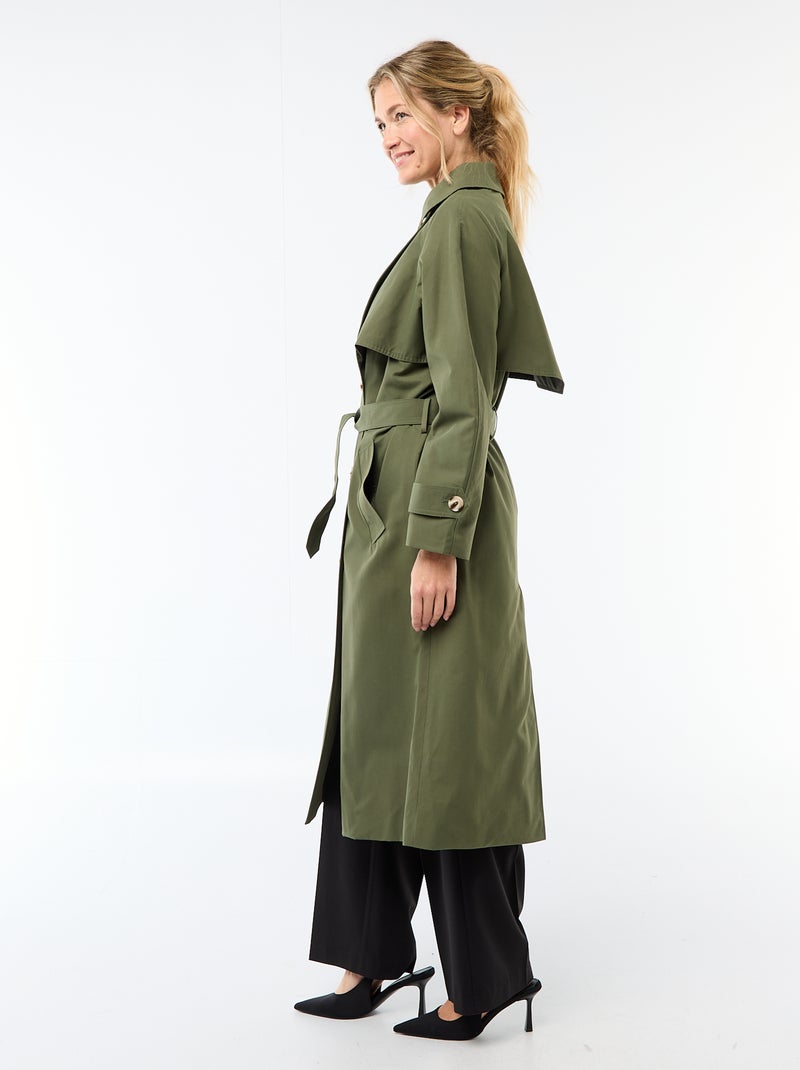 Double-Breasted Long Trench Coat Green - Kiabi