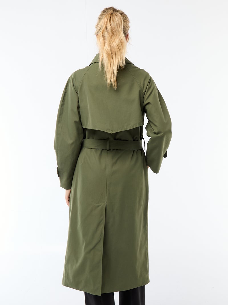 Double-Breasted Long Trench Coat Green - Kiabi