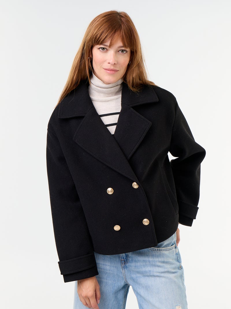 Double-breasted short coat Black - Kiabi