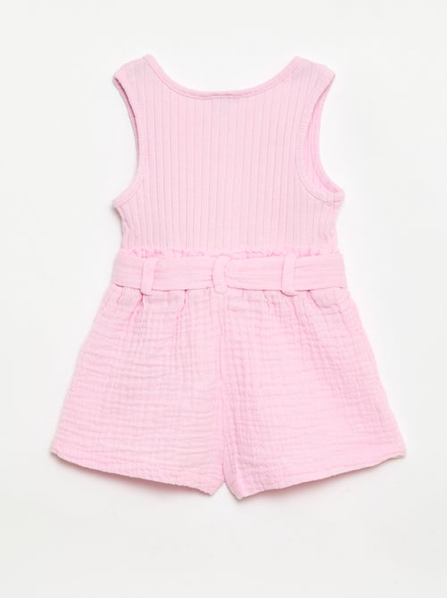 Double cotton gauze romper with tie belt - Kiabi