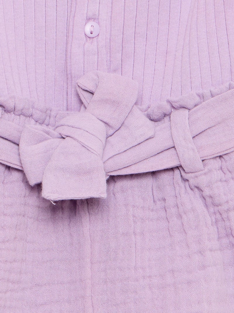 Double cotton gauze romper with tie belt Purple - Kiabi