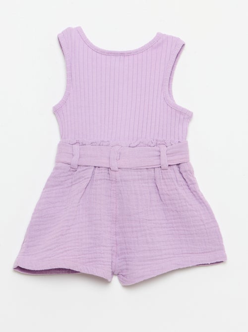 Double cotton gauze romper with tie belt - Kiabi