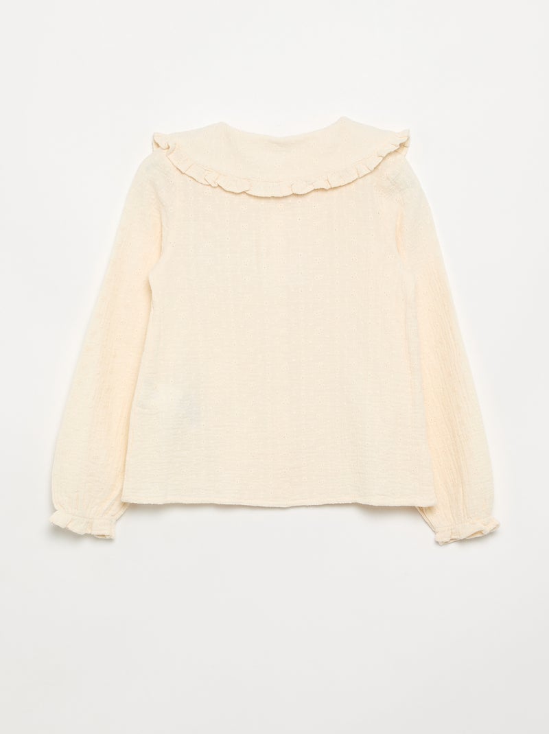 Double gauze blouse with Peter Pan collar Beige - Kiabi