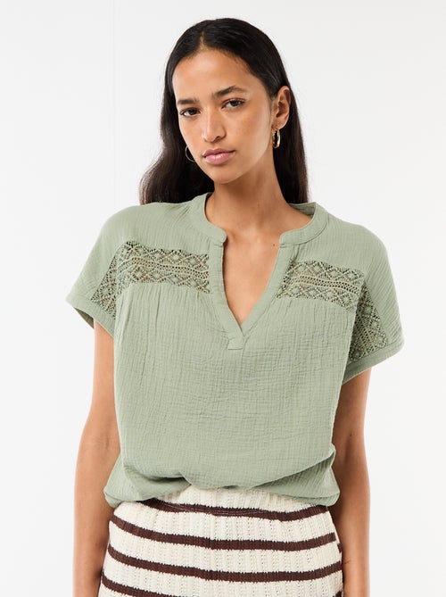 Double Gauze Cotton Blouse with Embroidery - Kiabi