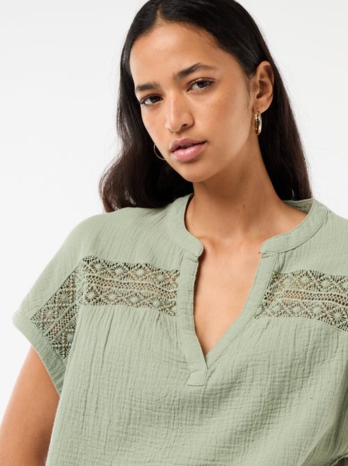 Double Gauze Cotton Blouse with Embroidery - Kiabi