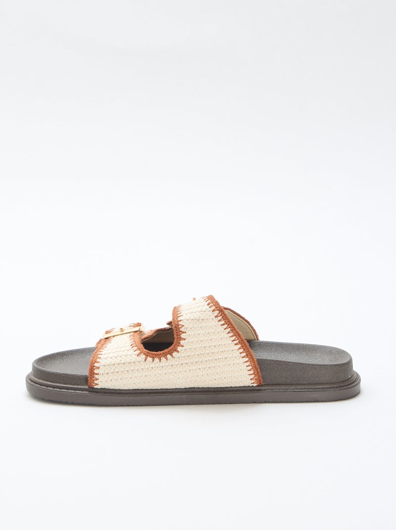 Double Strap Hook and Loop Mules Beige - Kiabi